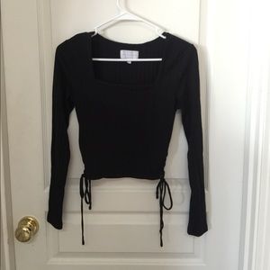 Square Neck Ribbed Tied Crop Top